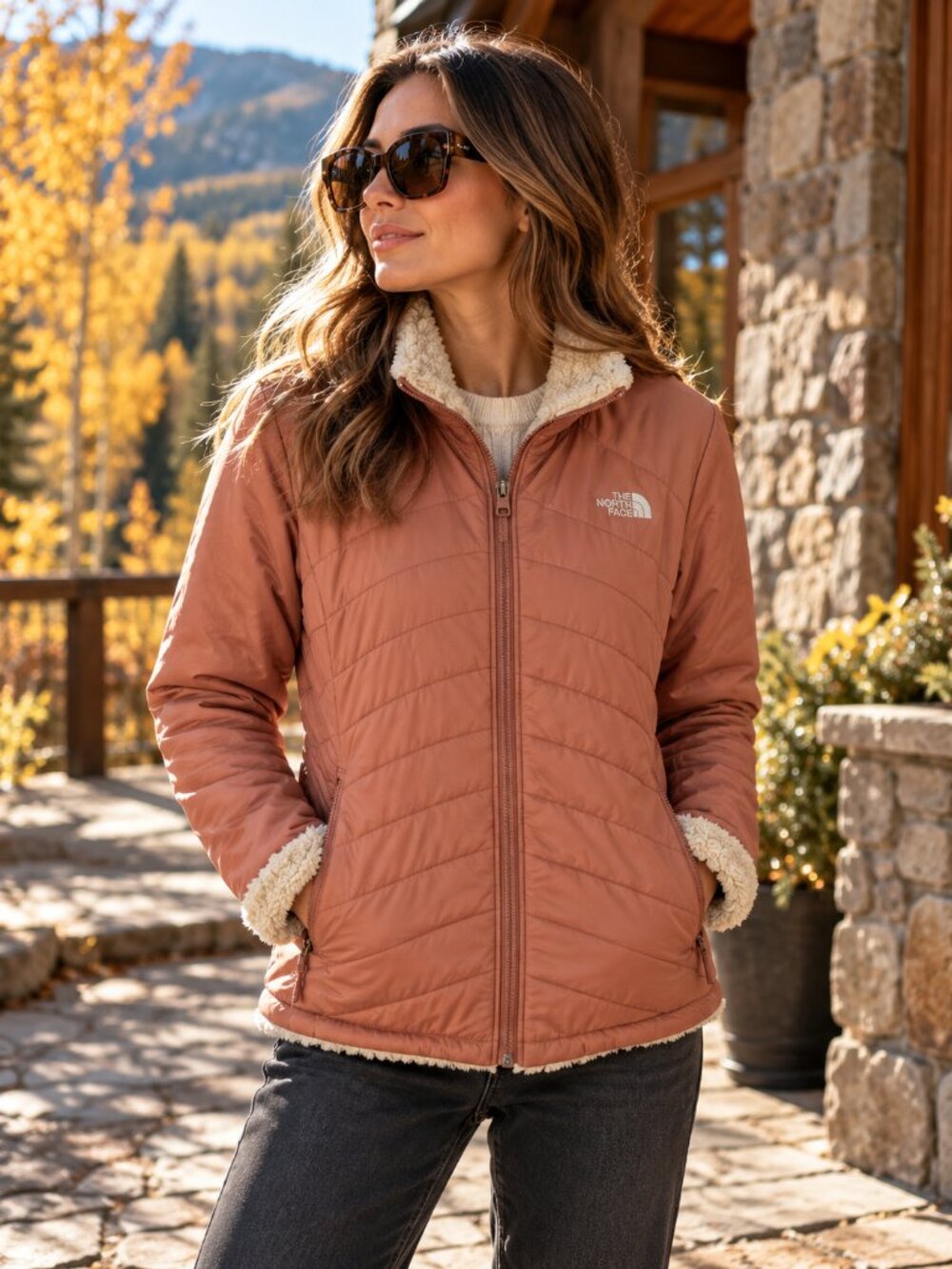 The North Face Women's L Dusty Rose Quilted Fleece Lined Insulated Jacket
